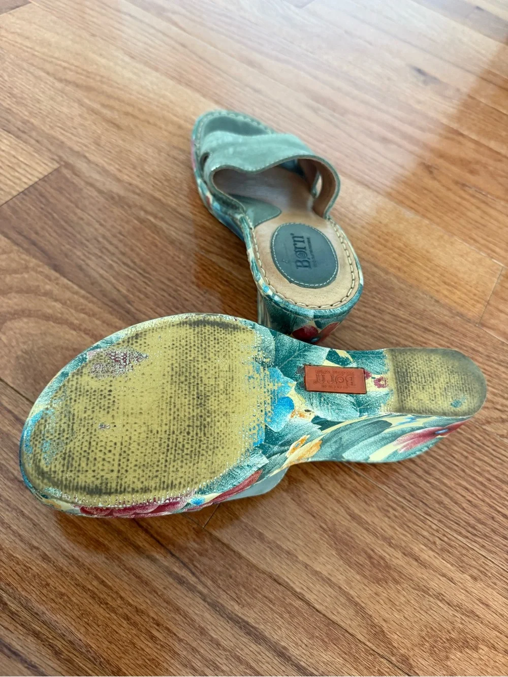 Born Sage Green Leather Slide Sandals